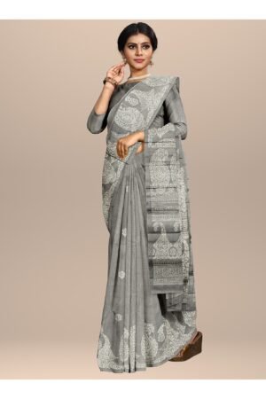 Antique Silver Motif Designer Lightweight Silk Saree