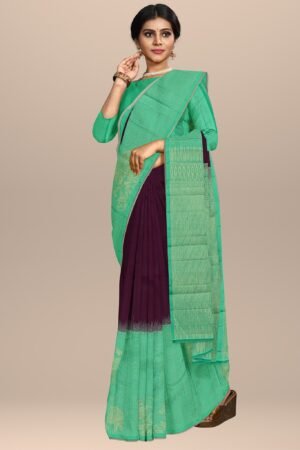 Classic Wine & Bottle Green Contrast Silk Saree