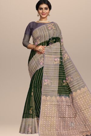 Graceful Green and Lavender Kanjivaram Handwoven Saree