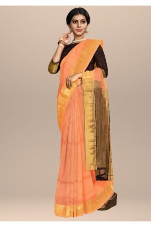 Traditional Peach & Gold Weave Silk Saree