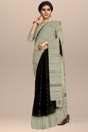 Elegant Silver and Black Silk Saree