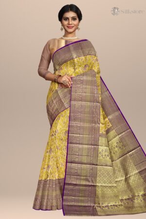 Elegant Yellow with Majentha Border & Pallu Kanjivaram Silk Saree