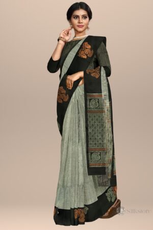 Elegant Black and Grey Silk Saree