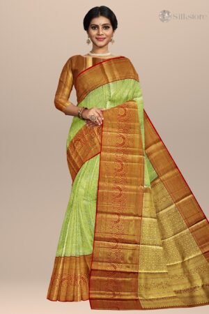 Opulent Green Silk Saree with Red Accent Border