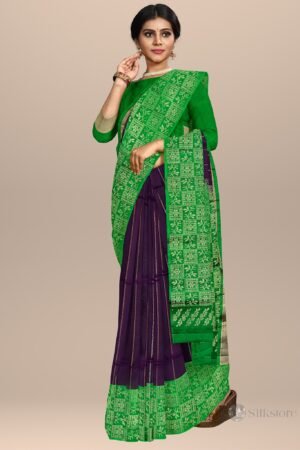 Timeless Weaves Green and Purple Silken Saree