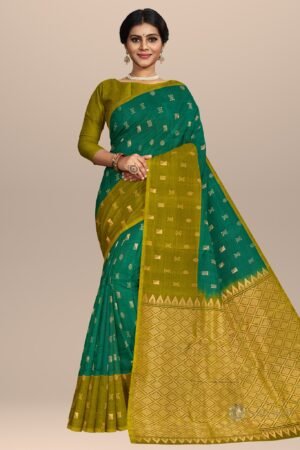 Green with Mustard Traditional Handwoven Saree