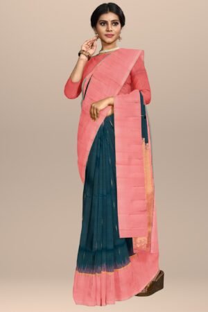 Dual Tone Serenity Blended with Pink & Blue Silk Saree