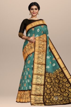 Majestic Blue & Antique Gold Handwoven Saree