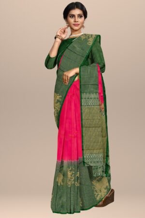 Traditional Dual Tone Pink Green Kanchipuram Silk Saree